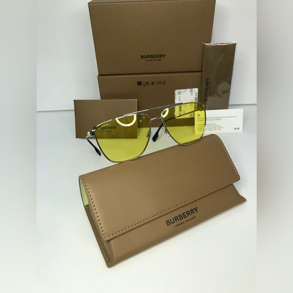 BURBERRY Blaine BE3141 1005 aviator sunglass gunmetal frame with yellow lenses. - Picture 6 of 15